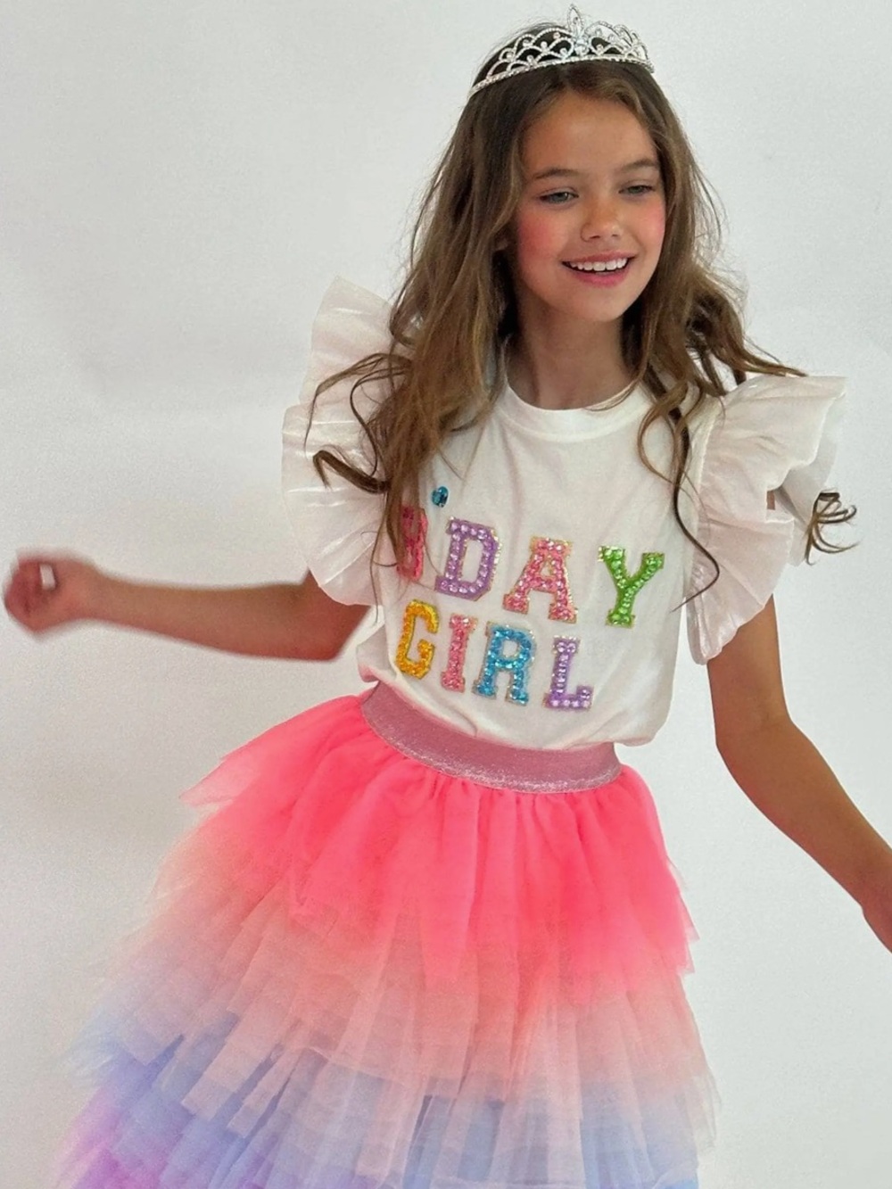 🎀 White “B DAY GIRL” Ruffle Sleeve Shirt